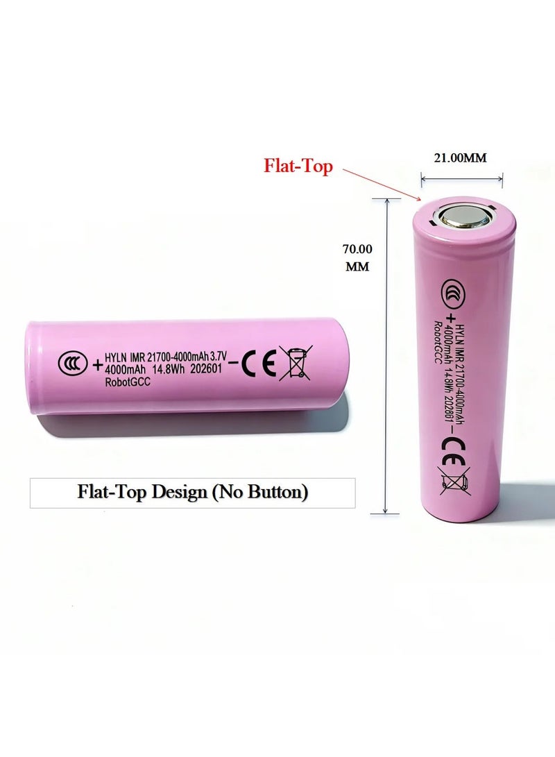 وبوت جي سي سي بطارية ليثيوم أيون قابلة لإعادة الشحن 21700 بقطب مسطح 3.7 فولت 4000 مللي أمبير | خلية IMR عالية التفريغ بقدرة 14.8 واط ساعة للروبوتات وحزم البطاريات والأدوات الكهربائية والمشاريع الإلكترونية - Image 2